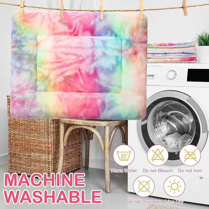 Haull 4 Pcs Waterproof Guinea Pig Bedding Guinea Pig Bed Plush Cage Liners Soft Rabbit Dog Crate Pad Cat Mat Reversible Cozy Animal Pee Pad Hamster Bunny Mat Accessory(Tie Dyed,18 x 24 Inch)