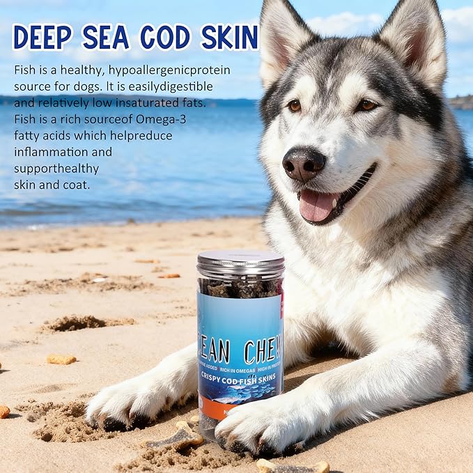Natural Cod Skins for Dogs - Single Ingredient Dog Treats, Grain Free & Hypoallergenic - Dental Chews for Teeth Cleaning & Fresh Breath - Rich in Omega-3 for Skin & Coat Health (Cigar 5.5 oz)