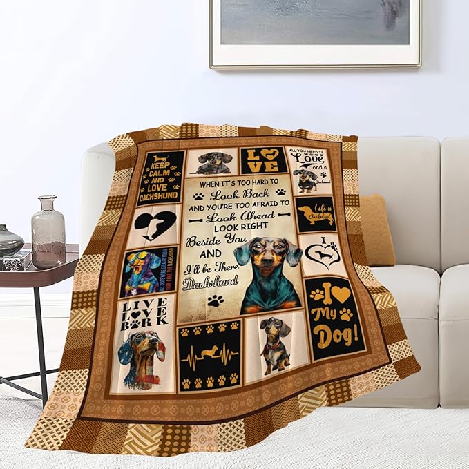 Dachshund Throw Blanket Weiner Dog Dachshund Puppy Stuff Gifts for Dog Lover Kids Girls Boys Adults Women Men Soft Cozy Warm Plush Fluffy Fuzzy Fleece Blanket Decor 60''X80''