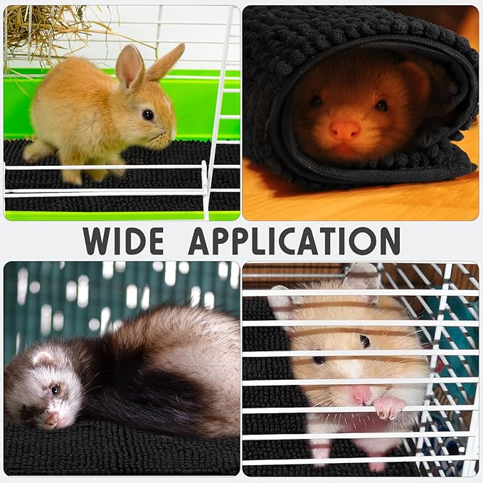 Amylove 4 Pcs Guinea Pig Cage Liner Washable Fleece Pee Pads Pet Dog Cat Bedding Training Mat for Small Animal Guinea Pig Puppy Bunny Hamster(16 x 24 Inch,Rectangular,Black)