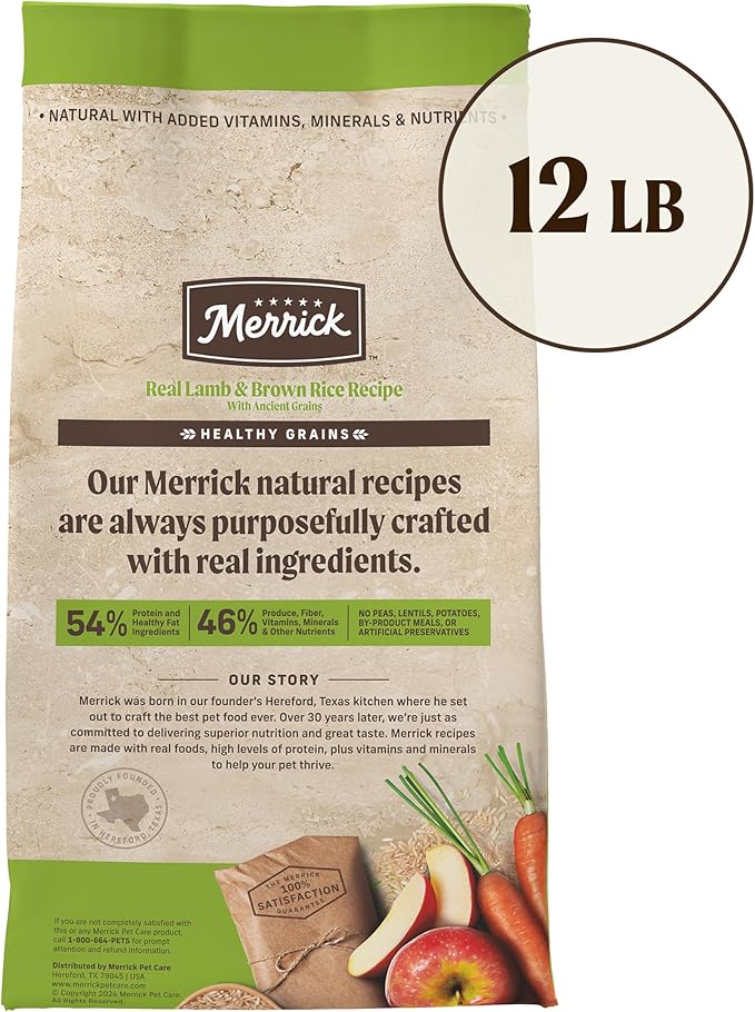 Merrick Healthy Grains Premium Adult Dry Dog Food, Wholesome And Natural Kibble With Lamb And Brown Rice - 12.0 lb. Bag