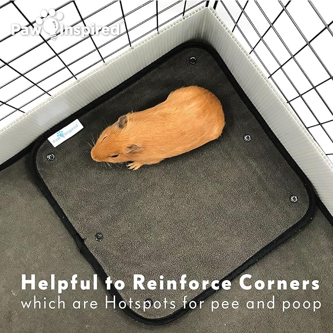 Paw Inspired Washable Guinea Pig Cage Liners, Fleece Bedding for Guinea Pigs Ferrets, Rabbits, Hamsters, Small Animals, Bamboo Charcoal Odor Controlling Absorbent Pee Pads (2 ct., 12" x 12")