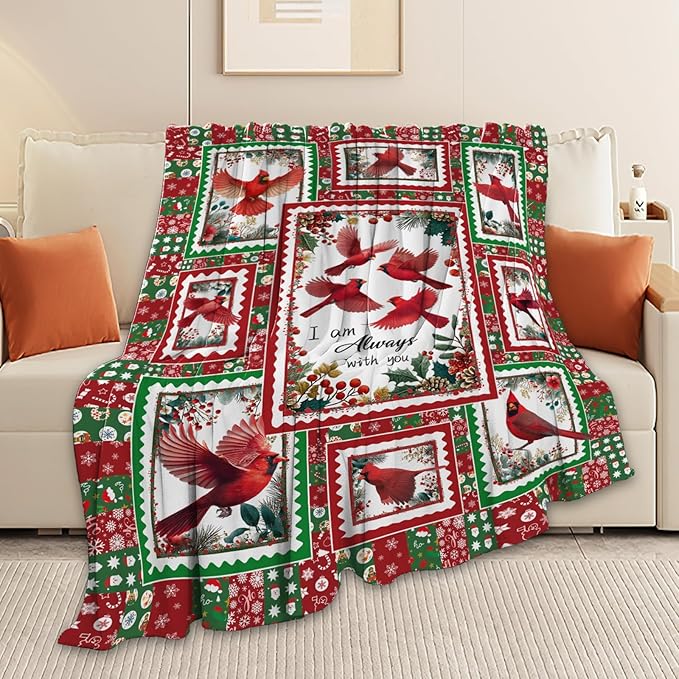 Cardinal Throw Blanket Red Bird Cardinal Stuff Gifts for Kids Girls Boys Adults Women Men Soft Cozy Warm Plush Fluffy Fuzzy Fleece Blanket Christmas Decor 50''X60''