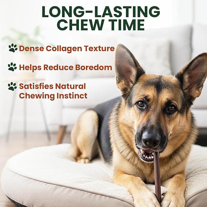 12 Pack 12 Inch Beef Collagen Sticks Chewable for Dogs – Rawhide Alternative Chews, Single Ingredient, Long Lasting Dental Treats, High Protein Natural Dog Chews for Medium to Large Dogs