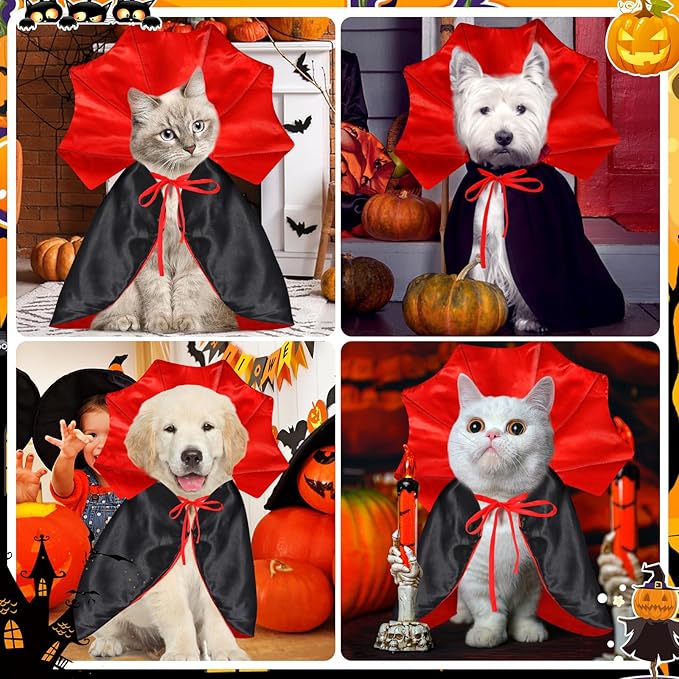 QKURT Cat Vampire Cloak-Pet Halloween Costumes, Dogs Cats Cape, Pet Cosplay Vampire Cloak & Accessories Costume Outfit for Halloween Party(Red,S)