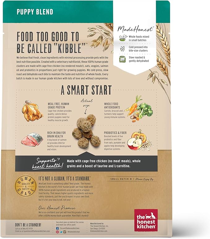 The Honest Kitchen Human Grade Whole Food Clusters Puppy Whole Grain Chicken Dry Dog Food, 1 lb Bag