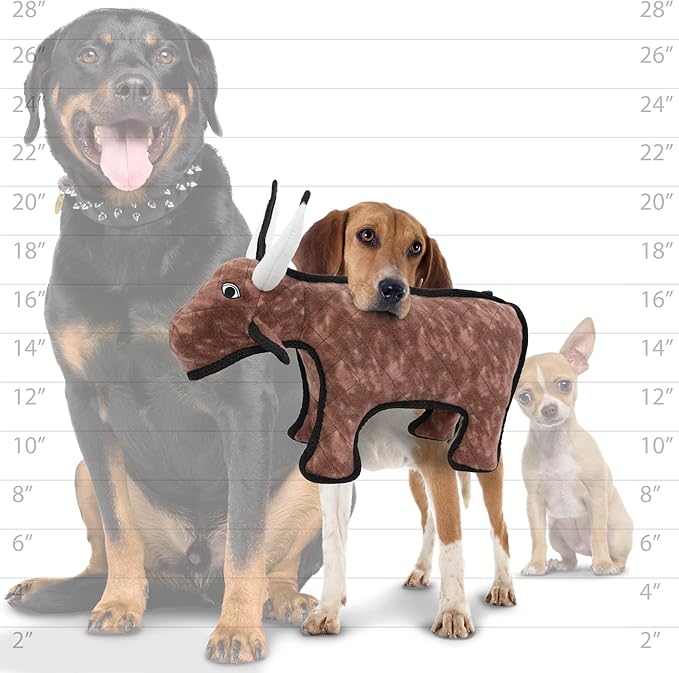 TUFFY - World's Tuffest Soft Dog Toy -Barnyard- Multiple Layers. Made Durable, Strong & Tough. Interactive Play (Tug, Toss & Fetch). Machine Washable & Floats. (Bull, Medium 2 Pack)