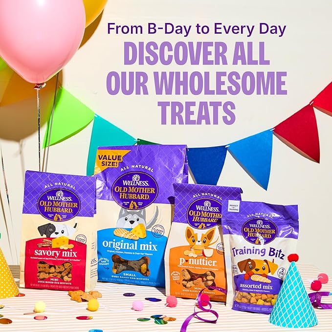 Wellness Old Mother Hubbard Milk Bar P'Nutty B-Day Party, Small Dog Treats, Crunchy Peanut Butter Biscuits with Birthday Icing (10 Ounce Bag)