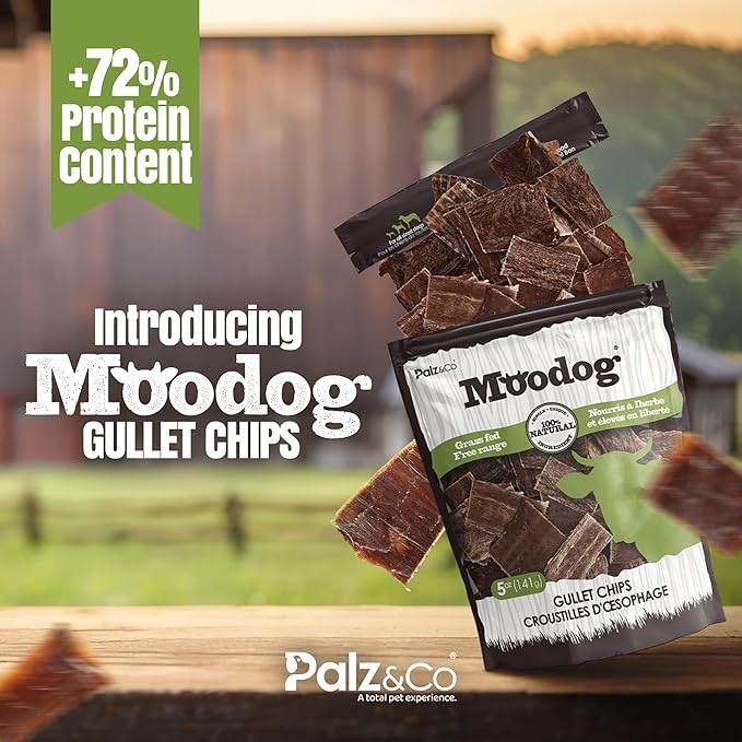 Palz&Co Moodog Beef Gullet Chips - 100% Grass-Fed, High-Protein Dog Treats, Supports Dental Health, Grain-Free & Easily Digestible, 5 oz Bag