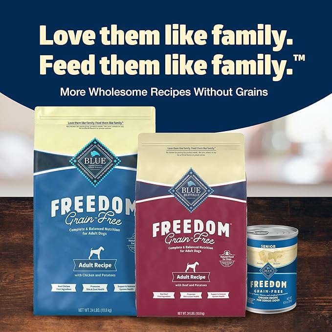 Blue Buffalo Freedom Grain-Free Dry Dog Food, Complete & Balanced Nutrition for Adult Dogs, Made in the USA with Natural Ingredients, Beef & Potatoes, 24-lb Bag