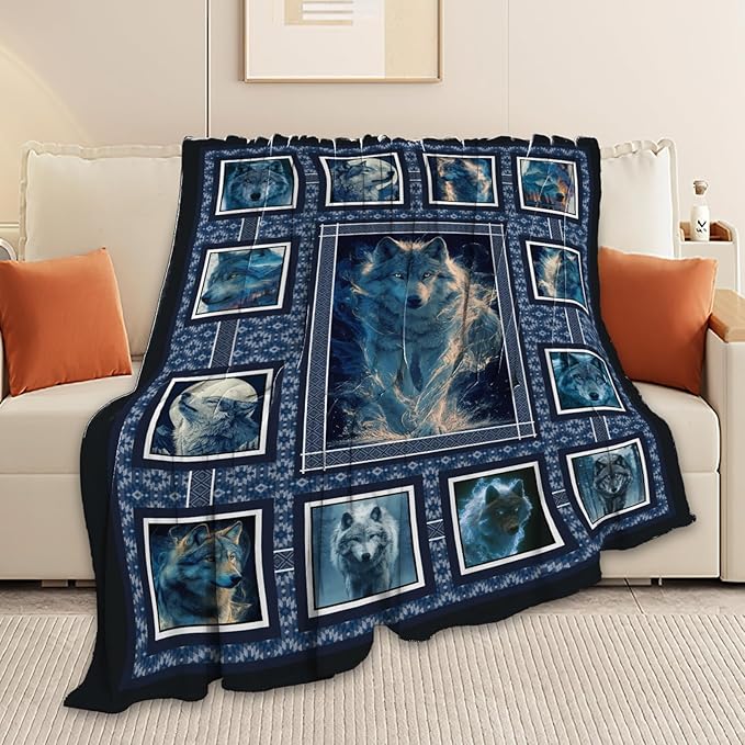 Wolf Throw Blanket Wolf Stuff Gifts for Kids Girls Boys Adults Women Men Soft Cozy Warm Plush Fluffy Fuzzy Fleece Blanket Decor 60''X80''