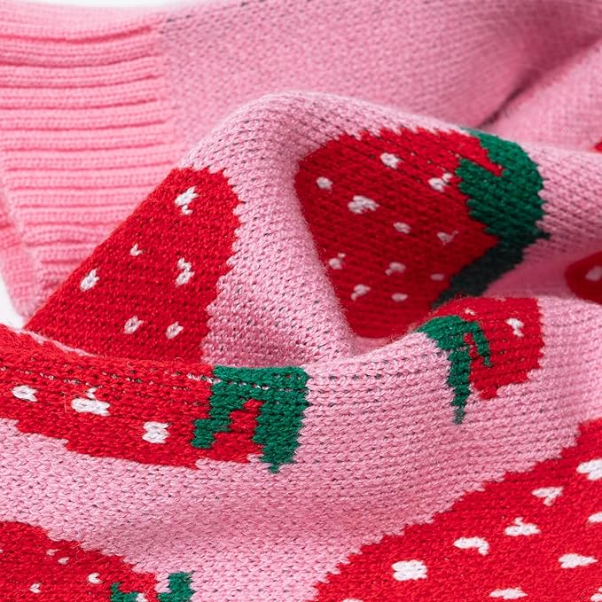 Fitwarm Adorable Strawberry Dog Sweater, Thermal Dog Winter Clothes for Small Dogs Girl, Pet Outfit, Pink, Red, White, Green, Small