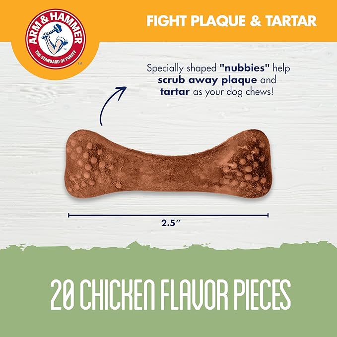 Arm & Hammer for Pets Nubbies Dental Treats - Baking Soda & Calcium Dog Dental Chews, Nubbed Texture Helps Scrub Plaque & Tartar While Chewing, Chicken Flavor, 20 Count, 7 Ounce