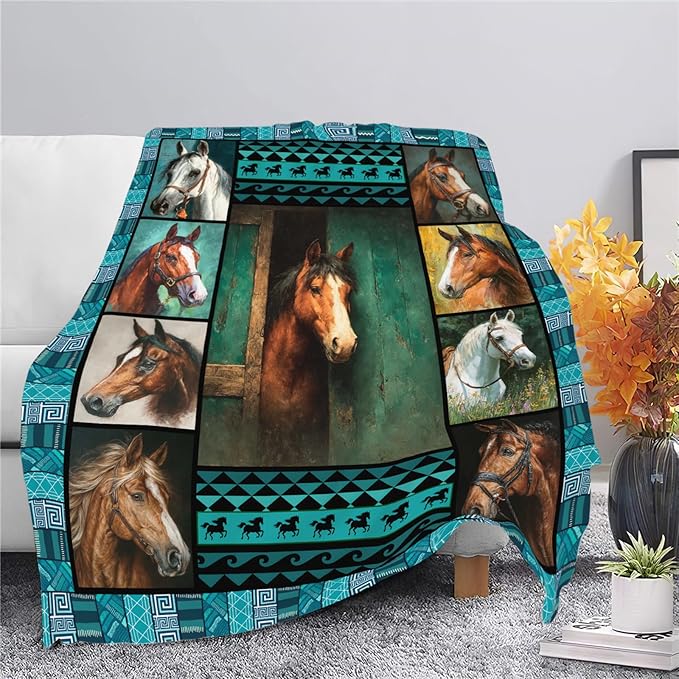 Horse Throw Blanket Horse Stuff Gifts for Kids Girls Boys Adults Women Men Soft Cozy Warm Plush Fluffy Fuzzy Fleece Blanket Decor 60''X80''