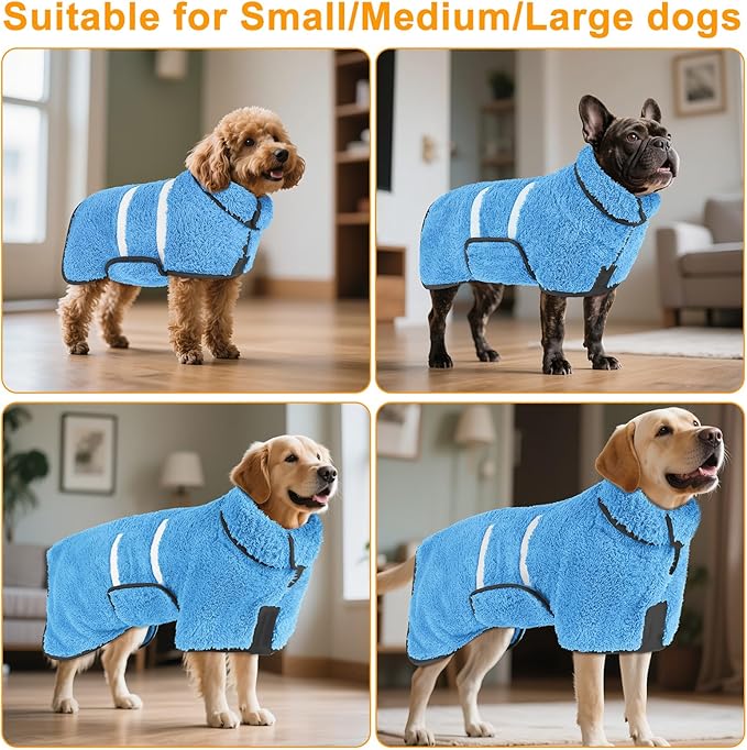 Bienbee Dog Bathrobe, Quick Drying Super Absorbent Dog Robes for After Bath, Warm Keeping Dogs Towel, Dogs Bath Supplies, Light Blue XXL