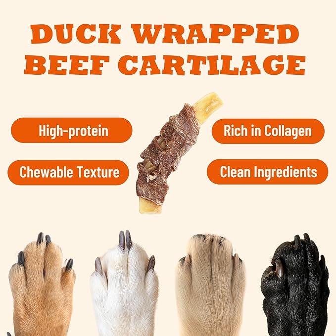 Duck-Wrapped Beef Cartilage for Dogs - Grain Free Limited Ingredient Training Treats - Healthy Snacks for Dogs - 5 oz
