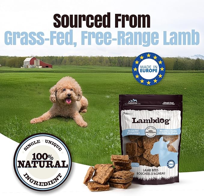 Palz&Co Lambdog Lamb Bites 6oz - 100% Natural Single Ingredient Dog Treats, Grain-Free, High Protein, Chewy Texture
