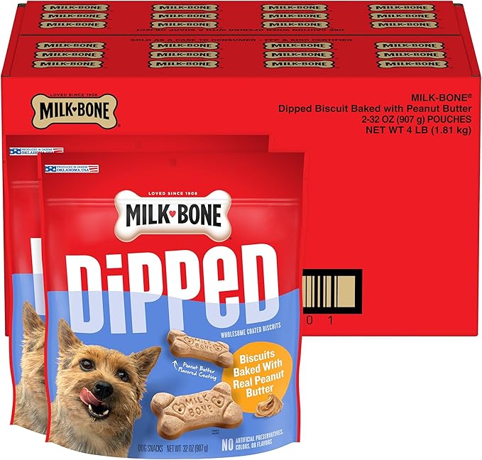 Milk-Bone Peanut Buttery Dipped Dog Biscuits with Jif Peanut Butter, 32 Oz. Bags (Pack of 2)