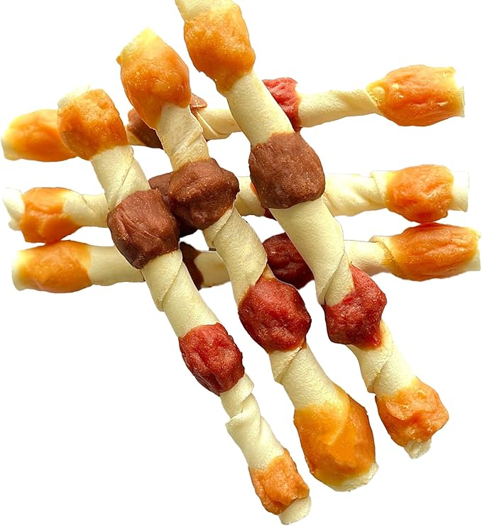 Hubert Pet Gourmet 5-in-1 Large Rawhide Kabobs, Quad Flavor Dog Chews, 10 Inch Treats for All Dog Sizes, 10 Count Bag, 1.8 Pound Resealable Bag