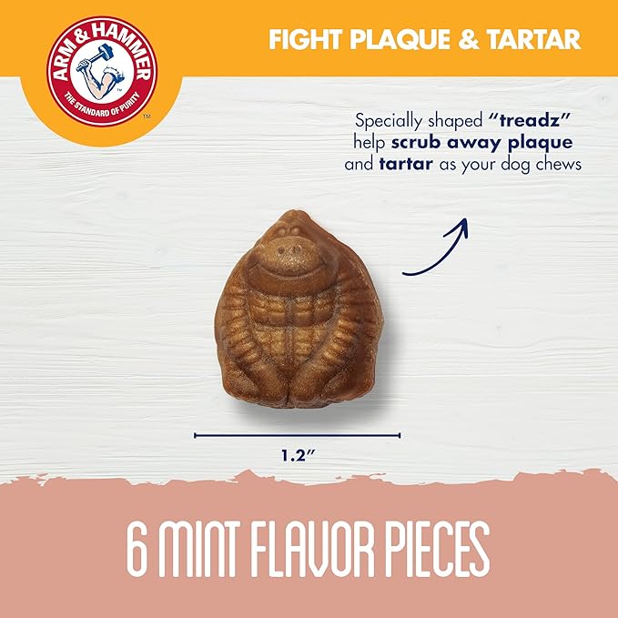 Arm & Hammer for Pets Mighties by TREADZ Dental Treats for Dogs with Baking Soda and Calcium, Help Fight Bad Breath, Plaque & Tartar without Brushing, Mint, Gorilla Shaped, 6 Pcs (Packaging may vary)