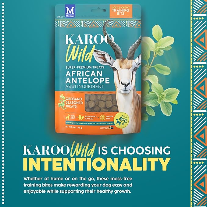 Karoo Wild Training Bits Oregano Seasoned Treats for Dogs – 4 oz – Soft & Chewy Protein Bits Made with African Antelope – Great for On-The-Go Rewards & Positive Reinforcement