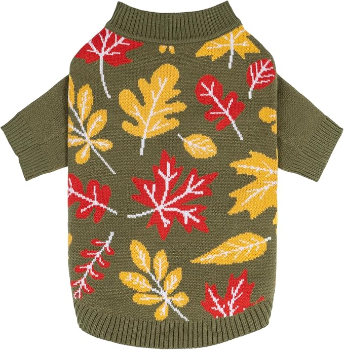 Fitwarm Maple Dog Sweater, Thermal Dog Winter Clothes for Small Dogs Boy Girl, Fall Pet Outfit, Red, Yellow, White, Olive Green, XXL