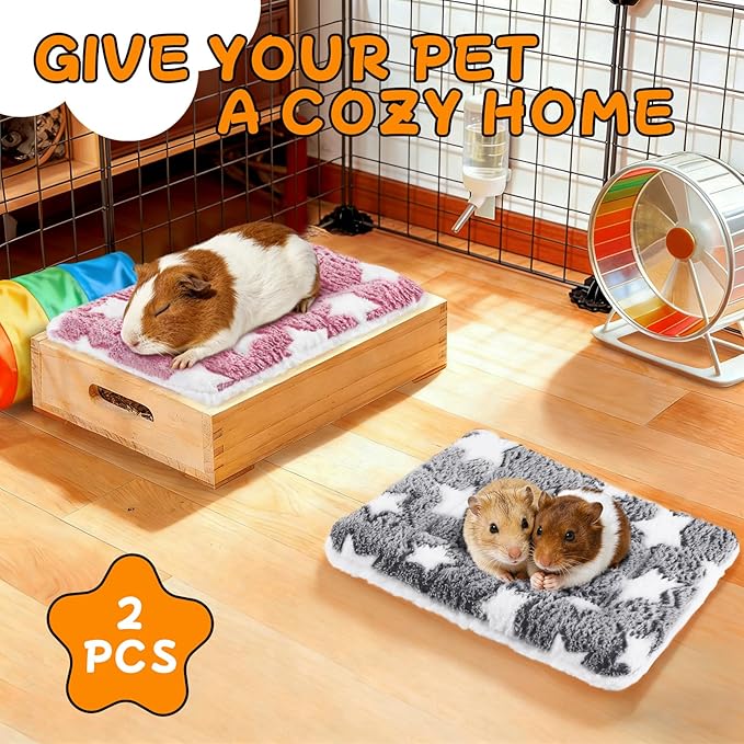 Eilyliafe 2 Pack Rabbit Bunny Bed Soft Guinea Pig Bed Mat Washable Guinea Pig Bunny Pad Reversible Small Animal Bed Cage Liner for Hamster Rat Hedgehog Chinchilla Ferret (13×10 Inch)