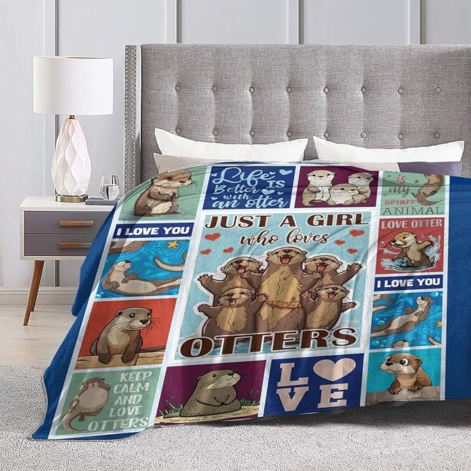 SweetFox Just A Girl Who Loves Otters Blanket, Otter Decor Throw Blanket Gifts for Girls Boys Lovers Super Warm Soft Plush Fleece Flannel Winter Bedding Blankets for Kids Adults Men Women 80"X60"