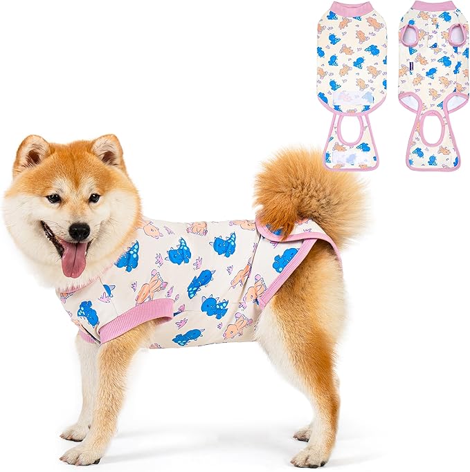cyeollo Recovery Suit for Dogs Cats Surgery Suit Female Spay Soft Breathable Pet Onesie Bodysuit Male Dog Neuter, Small Dogs Surgical Recovery Shirt, Dinosaur, XS
