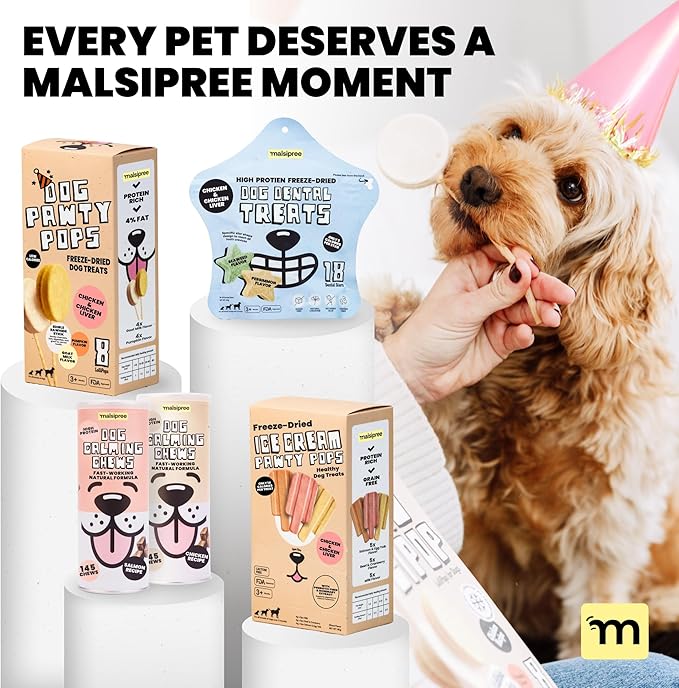 MalsiPree Dog Birthday Treats - Freeze Dried Puppy Ice Cream & Canine Popsicle - Healthy Pet Gift & Party Favors - Grain Free Dessert & Cake Alternative - Salmon, Beef & Chicken - 15 Count