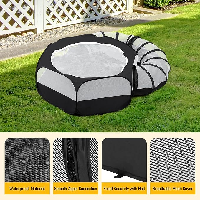 Small Animal Playpen with Surround Tunnel,Waterproof Guinea Pig Cage Breathable Rabbit Cage with Top Cover Pop Open Ferret Toys Hamster Playpen for Chicken Cat Dog Indoor Outdoor Exercise