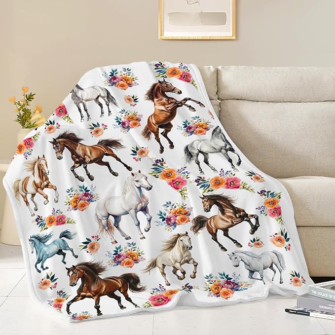 Horse Throw Blanket Horse Gifts Blanket for Girls Women Men Boys Kids Adults Super Soft Cozy Plush Fluffy Fuzzy Fleece Blanket Home Decor 40''X50''