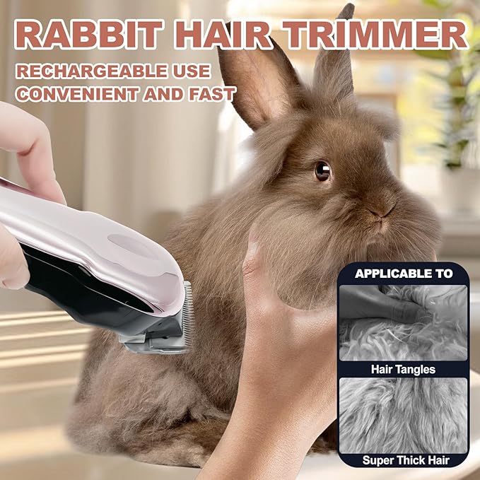 Rabbit Clippers for Grooming for Thick Heavy Coats,Quiet Cordless,Rechargeable,LED Display,High Power Professional Pet Hair Trimmer Shaver,Clippers Grooming Kit and Paw Trimmer for Bunny or Other Pets