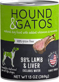 Hound & Gatos Wet Dog Food, 98% Real Meat, Single Protein Lamb Recipe, High Protein, Supports Digestive Health, Limited Ingredients, Grain Free, 13 oz. Cans (Pack of 12)