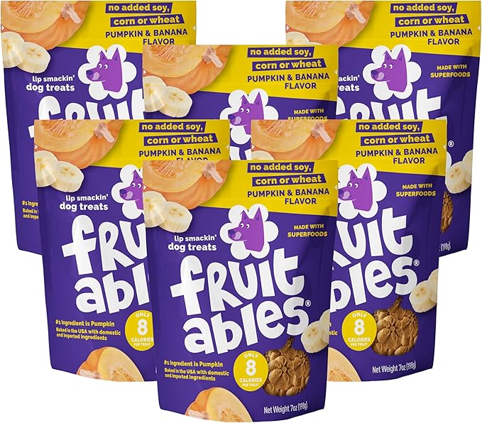 Fruitables Pumpkin & Banana Dog Treats - Healthy Baked Low-Calorie Snacks for Dogs - Crunchy, Wheat-Free - 7 oz (6 Pack)