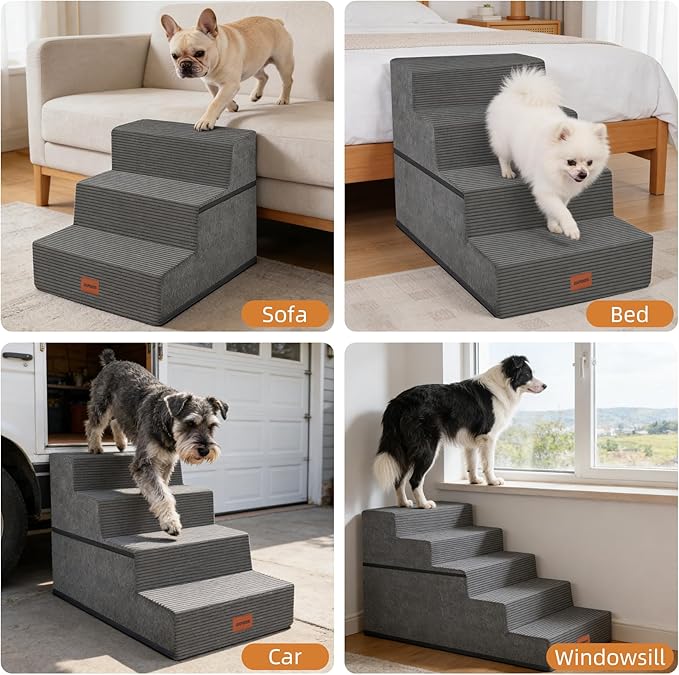 Dog Stairs for Small Dogs, 18" H, 4-Step Pet Steps for Beds or Couches, Non-Slip Balanced Pet Ramp for Medium Cats,Indoor Dog Ladder, Grey