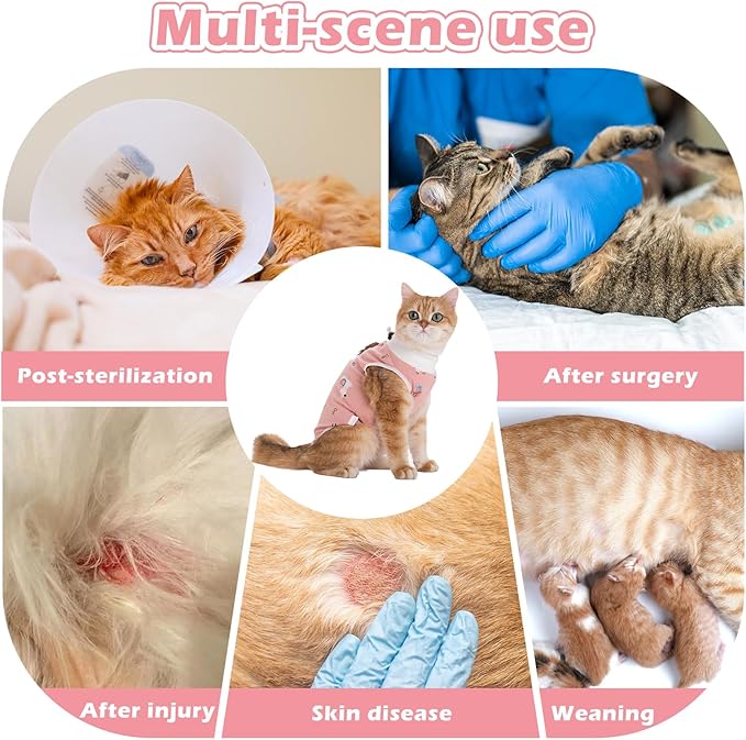 2Pack Cat Surgery Recovery Suit Clothes for Female and Male,Cat Onesie Shirts After Surgery Spay Surgical Recovery Suit, Cone Collar to Stop Licking Abdominal Wound Alternative-S