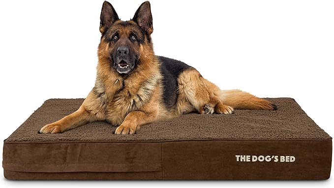 The Dog’s Bed Orthopedic Memory Foam Dog Bed for XL Dogs, Waterproof Washable Cover, Anti-Slip Base, Calming Surface – CertiPUR-Certified Foam, Brown Plush, 6 Inch Thick