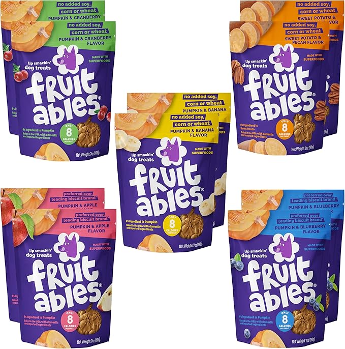 Fruitables Baked Pumpkin Dog Treats – Healthy Low-Calorie, Wheat-Free, Corn-Free, Soy-Free – Sweet Potato Training Treats for Dogs, 7 oz (10 Pack)