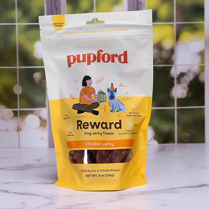 Pupford Crunchy Jerky Treats for Dogs & Puppies, Made in USA, Single Ingredient, No Fillers (Chicken, 8 oz)