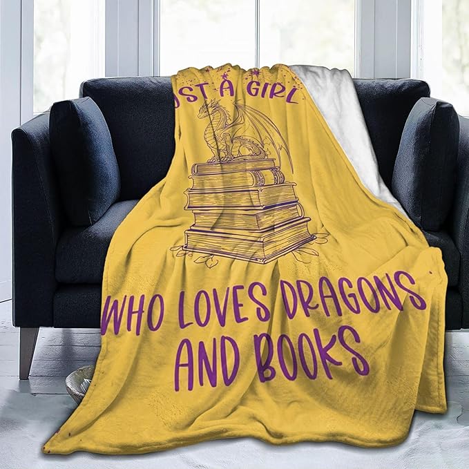 SweetFox Just A Girl Who Loves Dragons and Books Blanket Dragon Decor Throw Blanket Gifts for Girls Boys Lovers Super Warm Soft Plush Fleece Flannel Bedding Blankets for Kids Adults Men Women 80"X60"