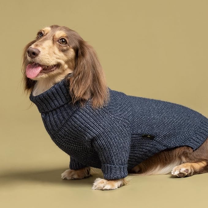 Fitwarm Turtleneck Knit Dog Sweater, Thermal Dog Winter Clothes for Small Dogs Boy Girl, Cozy Sweaters for Dogs, Doggy Pullover Jumper, Pet Outfit, Heather Navy Blue, Small