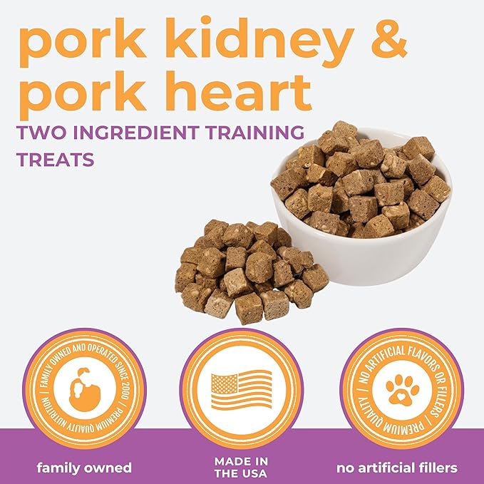 Momentum Carnivore Nutrition Freeze-Dried Pork Training Bites – Two Ingredients-Pork Kidney and Heart, Grain-Free, All-Natural Dog Treats –Made in USA – Perfect for Training & Rewards- 2.5 oz Bag