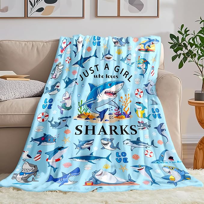 Shark Blanket Gifts for Sharks Lovers Soft Flannel Shark Throw Blanket Birthday Stuff Gifts Bedding Decor for Kids Adults 50"x40"