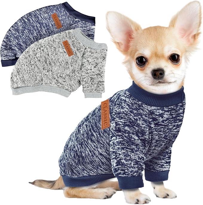2-pack fleece dog sweaters for small dogs in grey and pink
