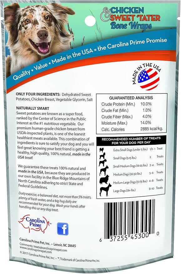 SATOHA Carolina Prime Pet 45301 Chicken & Sweet Tater Bone Wrap Treat for Dogs (1 Pouch), One Size (Pack of 5)