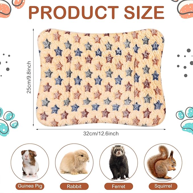 Haull 4 Pcs Waterproof Guinea Pig Bedding Guinea Pig Bed Plush Cage Liners Soft Rabbit Dog Crate Pad Cat Mat Reversible Cozy Animal Pee Pad Hamster Bunny Mat Accessory(Star,13 x 10 Inch)