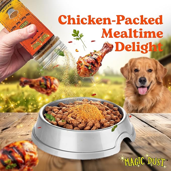 Wild Meadow Farms - Magic Dust Chicken Jerky Topper, Single Protein Pet Food Topper for Dogs & Cats, Enhance Flavor & Elevate Mealtime Excitement for Picky Eaters - 3.5 Ounce Bottle in Chicken Flavor