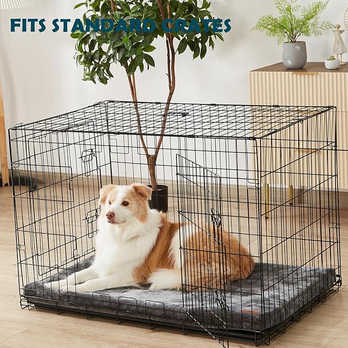 LIORCE Dog Crate Pad - Dog Bed Large Sized Dogs with Removable Washable Cover and Waterproof Lining - XL Memory Foam Pet Bed for Crate - Reversible Kennel Mat (Cool & Warm), 42-inch, Grey
