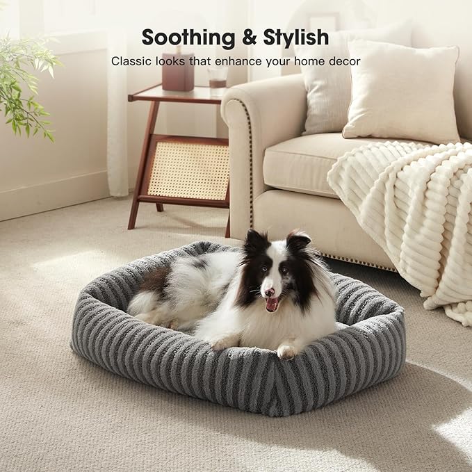 MIXJOY Dog Bed Large Size, Washable Large Dogs Bed with Removable Cover, Rectangle Doggy Beds for Big Dogs, Soft Warming Calming Pet Bed with Non-Slip Bottom, 36"x27"x8", Grey